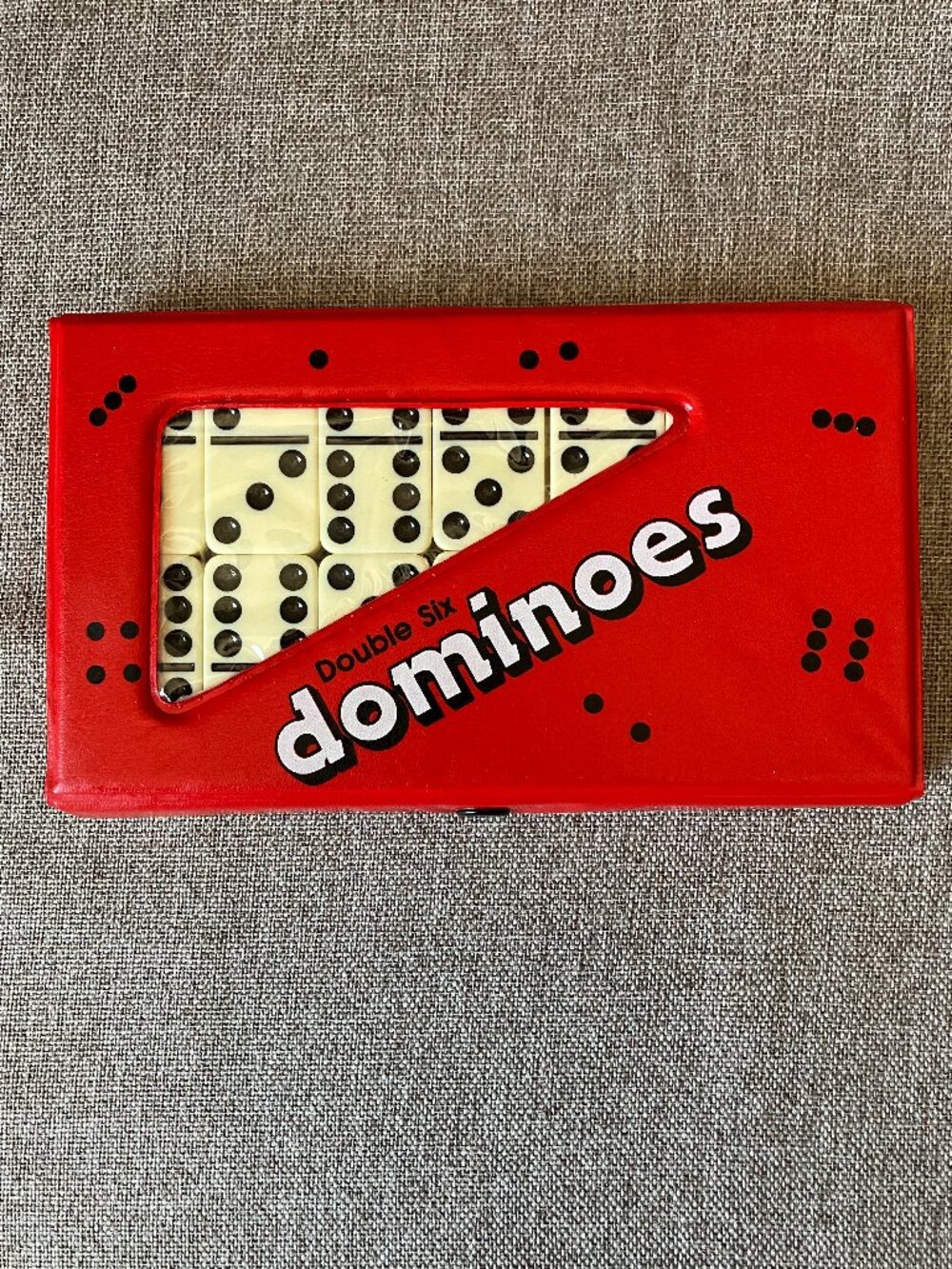 Vintage 28 Double Six White Dominoes In Original Red Vinyl Case, EUC
